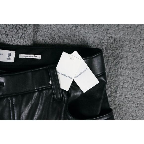 New Abercrombie Fitch 90's Straight Ultra High Rise 6 Black Faux Leather Pants - Picture 6 of 8